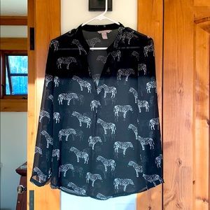 Black and zebra print see through blouse